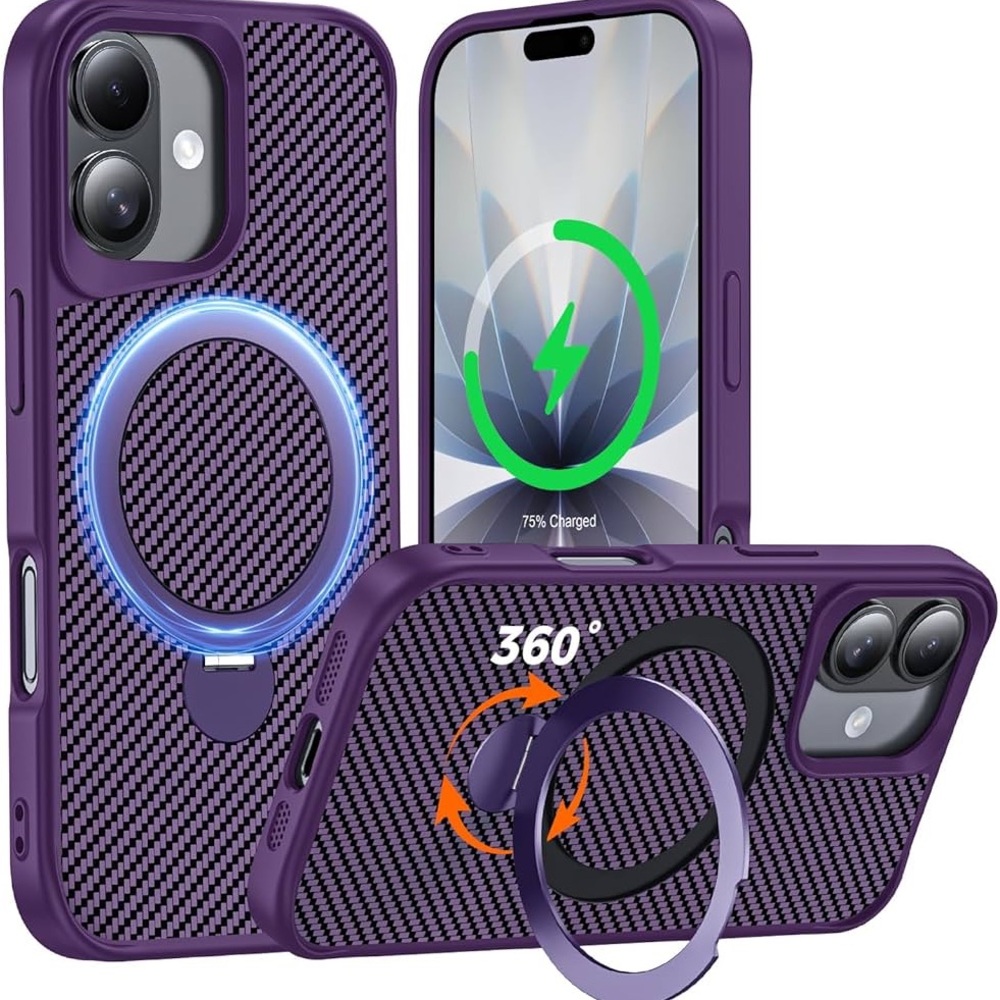 Purple Carbon Fiber iPhone 17 Case with Ring Holder